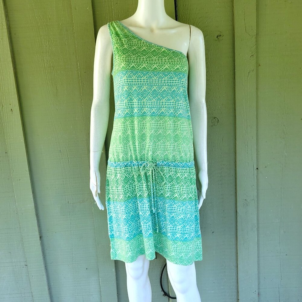 NWT GAP Green Aztec Print One Shoulder Jersey Dress Small S Drawstring